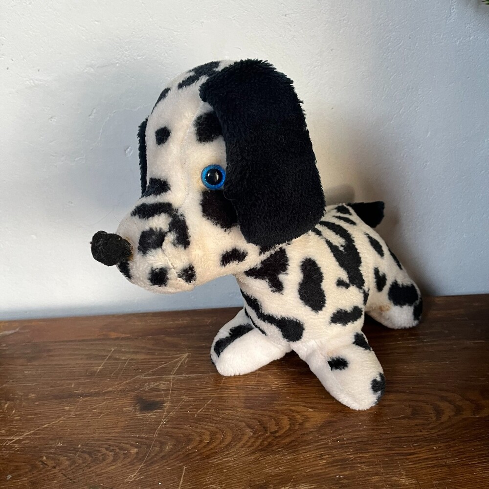 VTG 80s Dalmatian Plush Dog Carnival Fair Prize 12" Toy Blue Eyes Stuffed Puppy